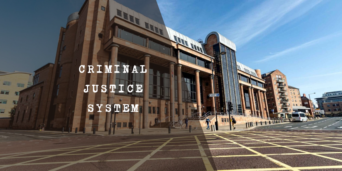 Criminal justice system courtroom representing law and accountability