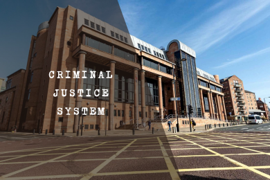 Criminal justice system courtroom representing law and accountability