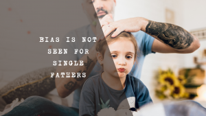 A single father carefully braiding his young daughter's hair in a brightly lit room